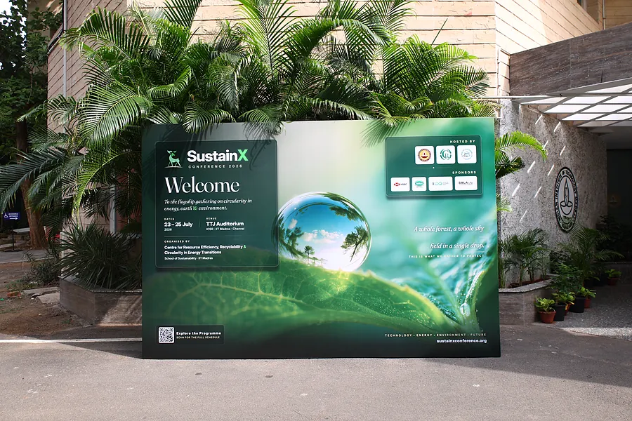 Conference signage at the IC&SR forecourt on the opening morning