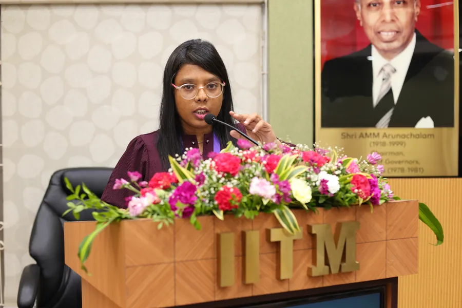 A speaker at the A. M. M. Arunachalam Auditorium