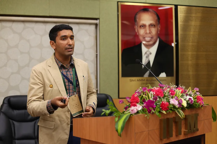 A presenter at the A. M. M. Arunachalam Auditorium